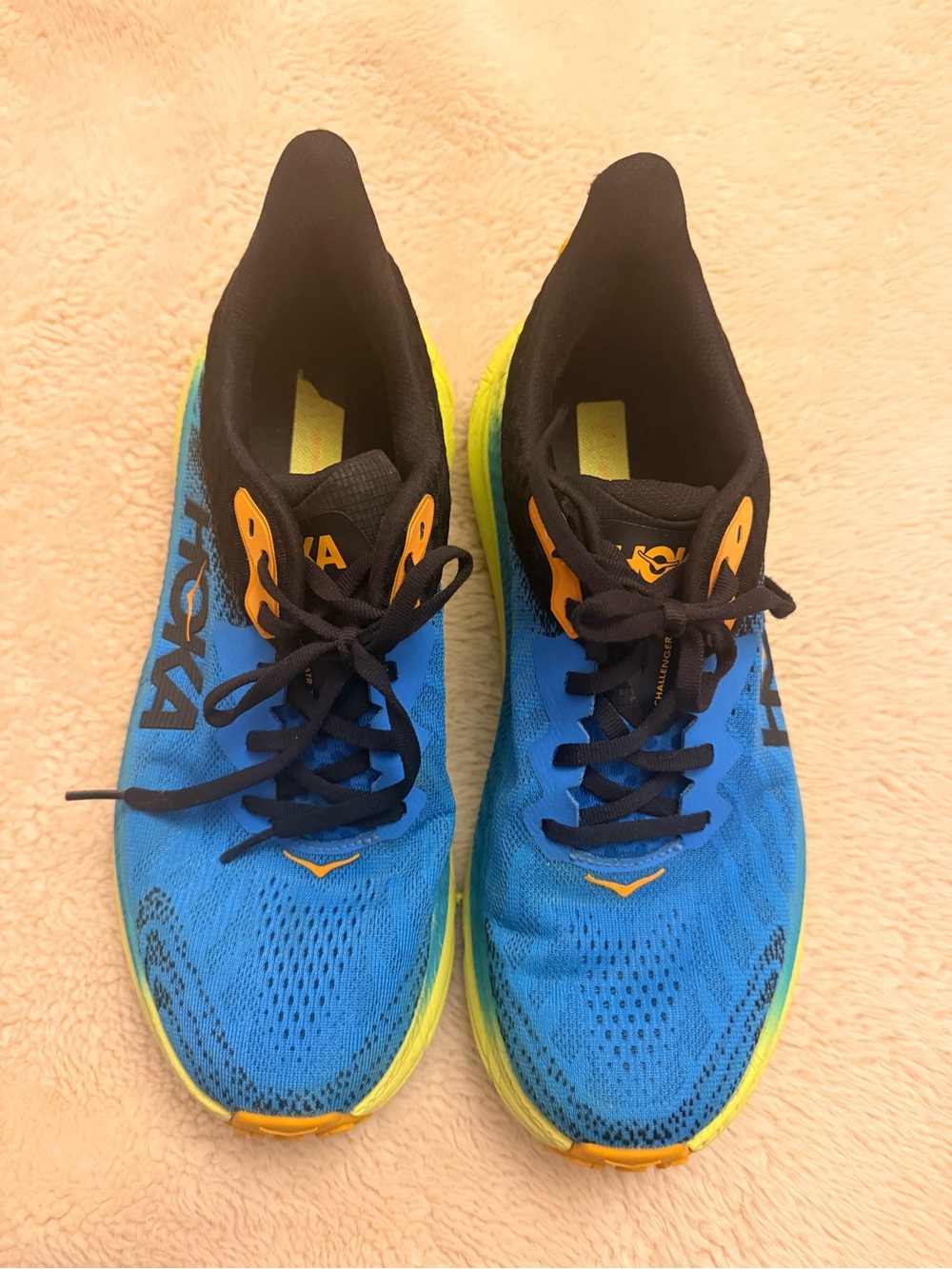 Hoka Men's Blue Running Shoes with Yellow Accents Size 8.5